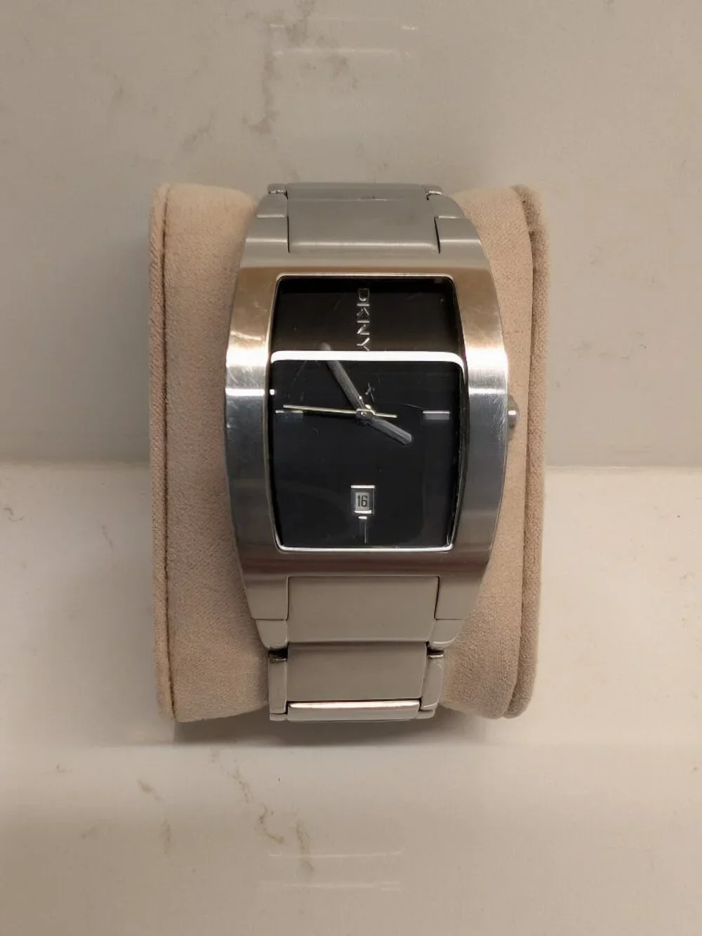 DKNY NY-1260 Men’s Stainless Steel Rectangular Watch Black Dial Date